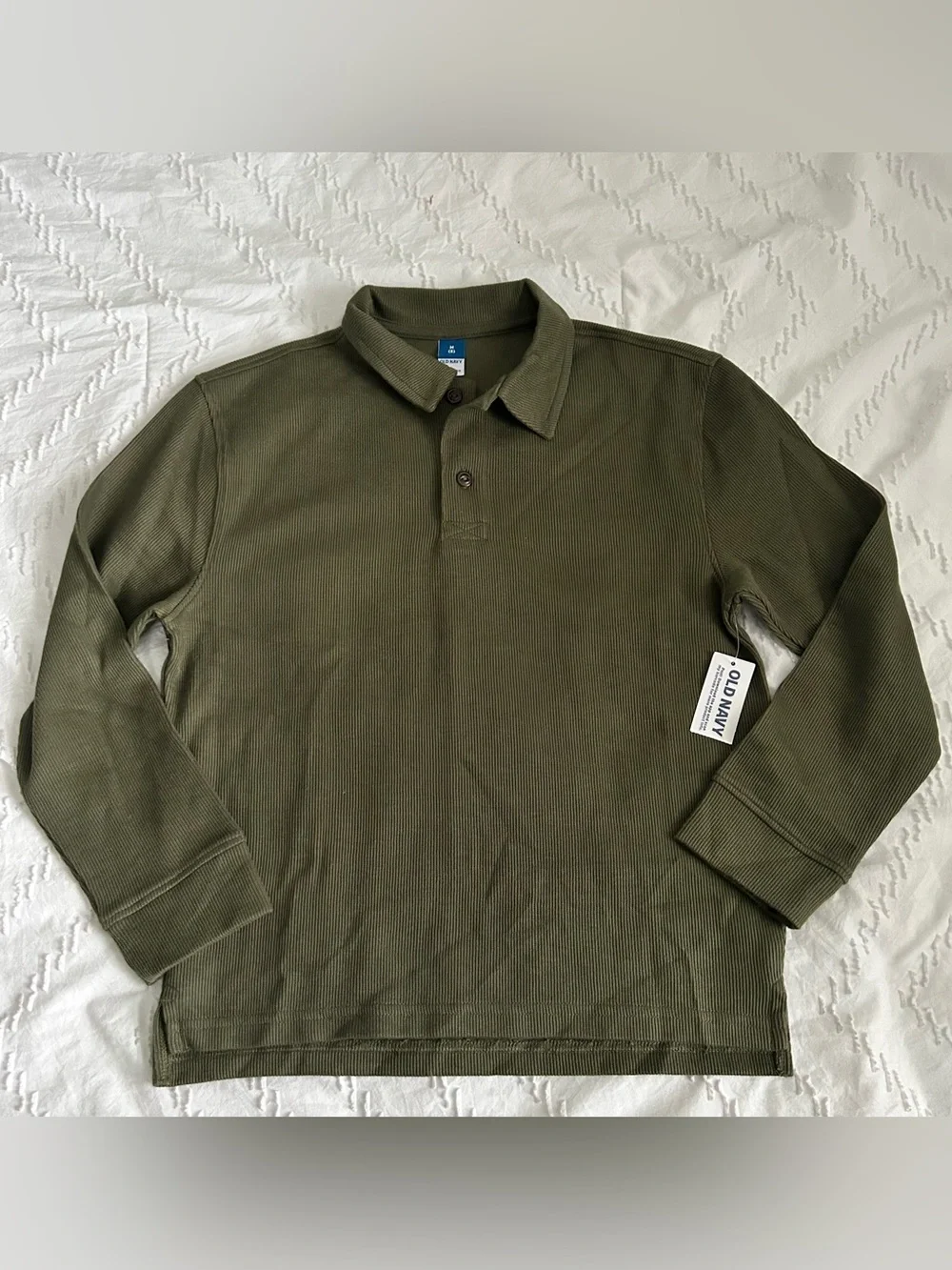 Old Navy Boys French Ribbed Long Sleeve Polo Shirt Green Size M (8) NWT NEW